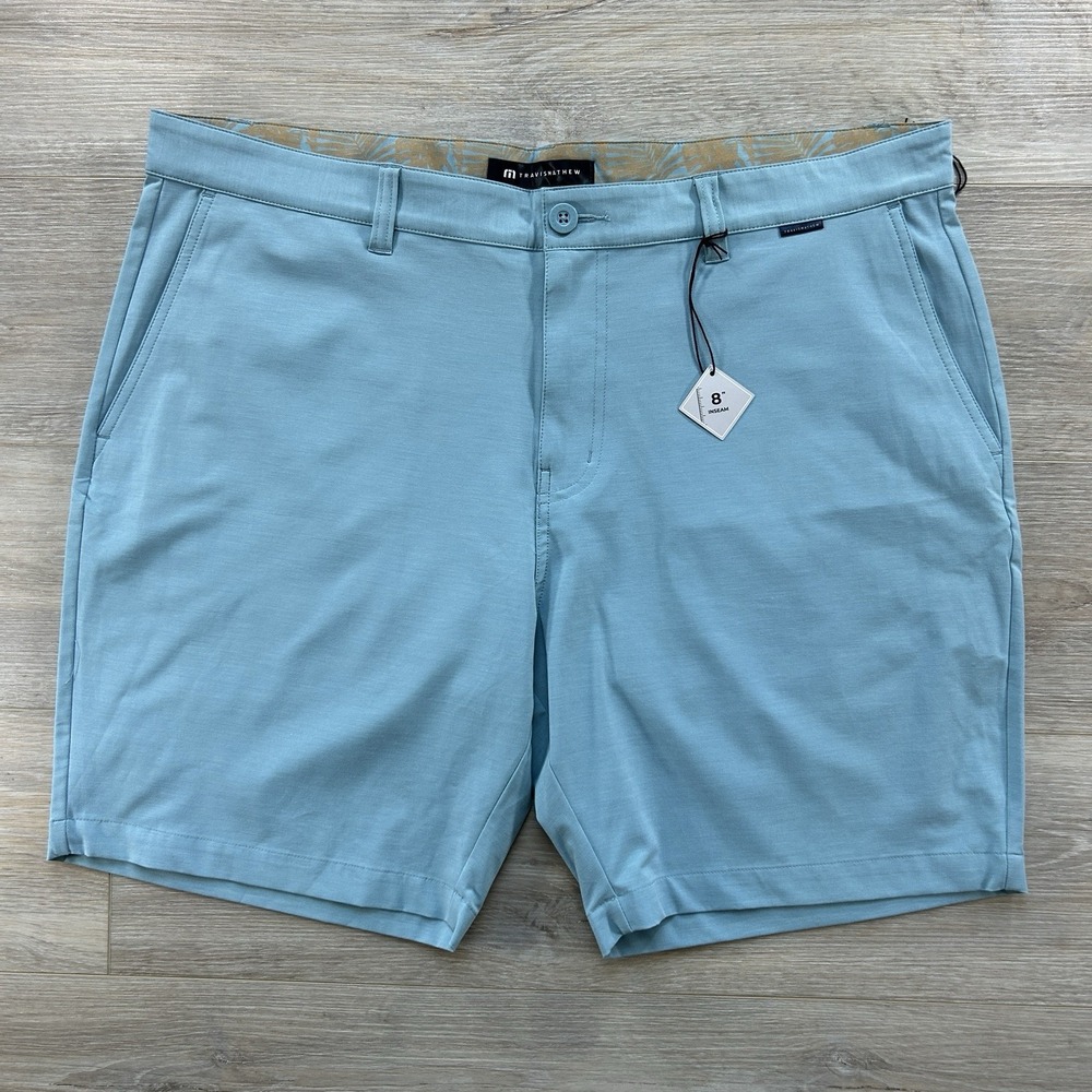 NWT Travis Mathew Size 40 8" Tech Chino Shorts Blue Performance Golf Stretch